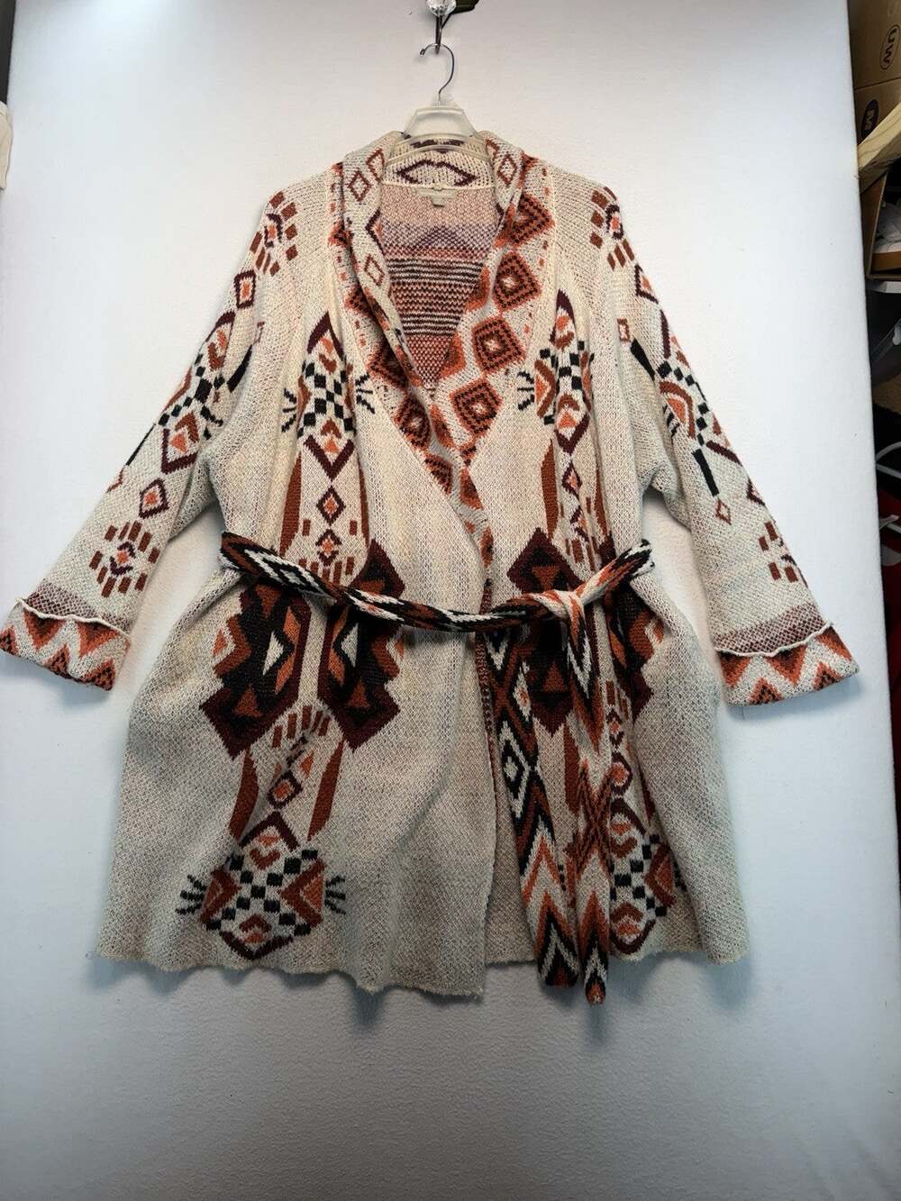 Woman Within Plus 26/28 Long Aztec Western Heavy Waist Tie no close cardigan